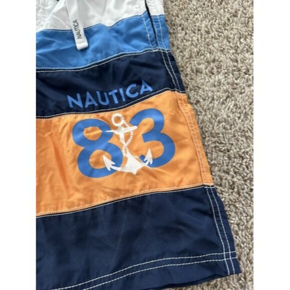 Nautica Swim Trunks Youth M Medium 10-12 Navy Color Block Bathing Suit Pockets - Picture 2 of 8